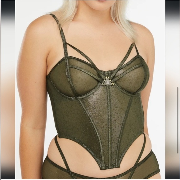 SAVAGE X FENTY Olive Green Gold Going Platinum Mesh Bustier Adjustable - Picture 3 of 13